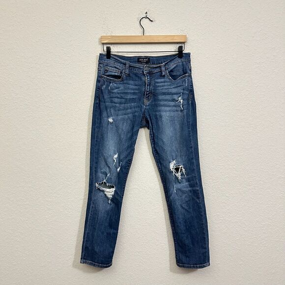 JUDY BLUE Straight Jeans Blue Denim Mid Rise Distressed Grunge - Picture 1 of 13